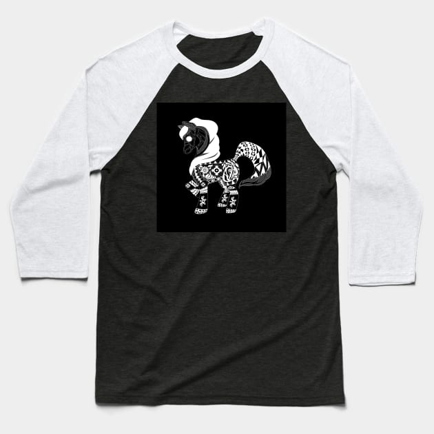 Black Pony Ecopop pattern in zentangle Baseball T-Shirt by jorge_lebeau